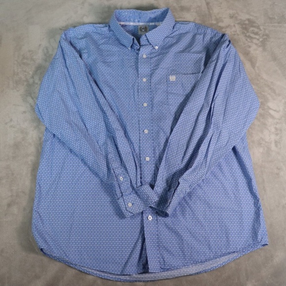 Cinch Mens Blue Geometric Triangle Print Cotton Western Button Down Shirt Large